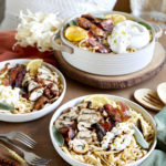 brown butter sage chicken pasta served with lemon and burrata