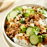 spicy ground pork, peanut butter sauce and rice noodles. Pasta served with cucumbers, peanuts, cilantro and jalapeños