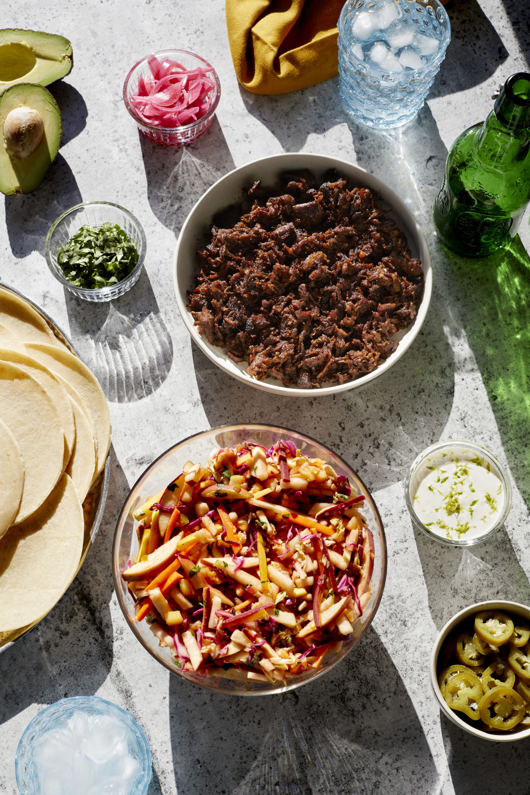 fall inspired korean short rib tacos with apple + carrot slaw and a lime crema