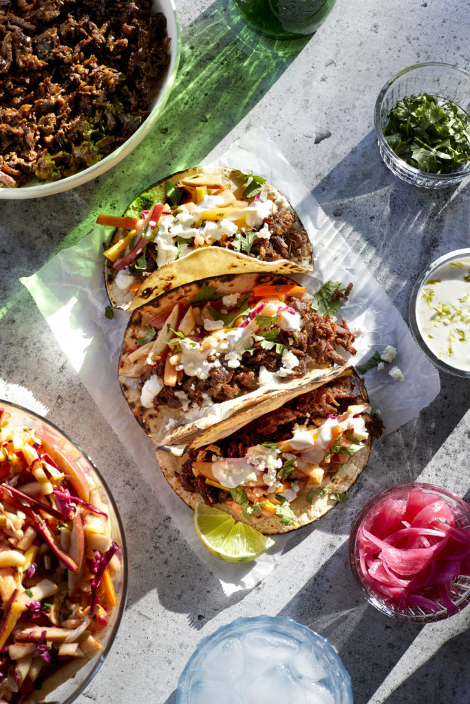 fall inspired korean short rib tacos with apple + carrot slaw and a lime crema