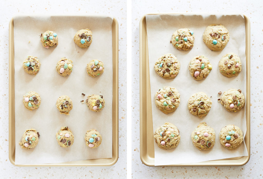 the cookie dough + final product for gluten free mini egg cookies