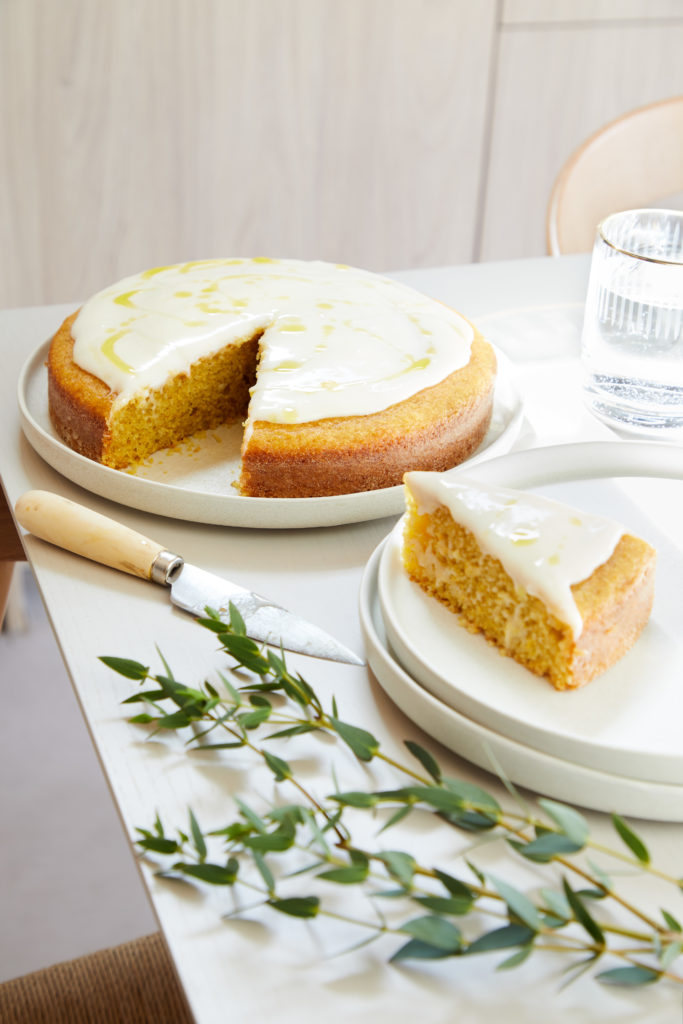 olive oil, orange + polenta cake with a creme fraiche glaze