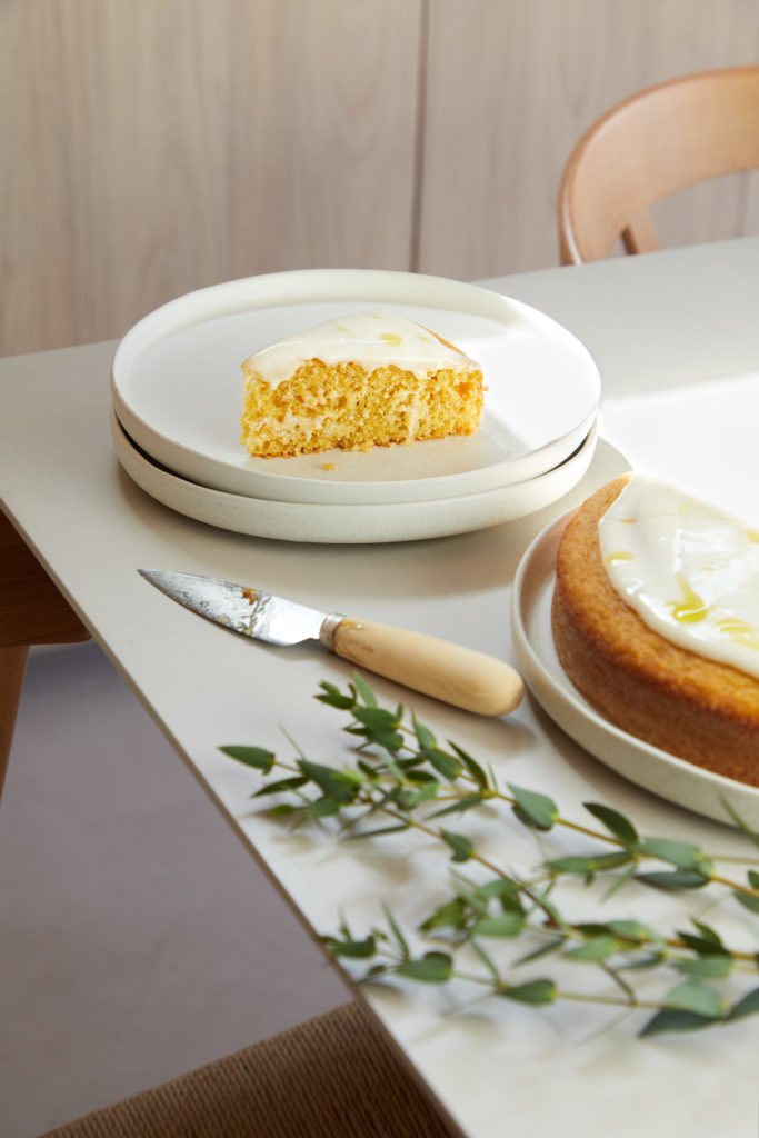 olive oil, orange + polenta cake with a creme fraiche glaze
