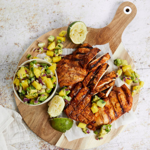 chilli lime chicken with mango avocado salsa